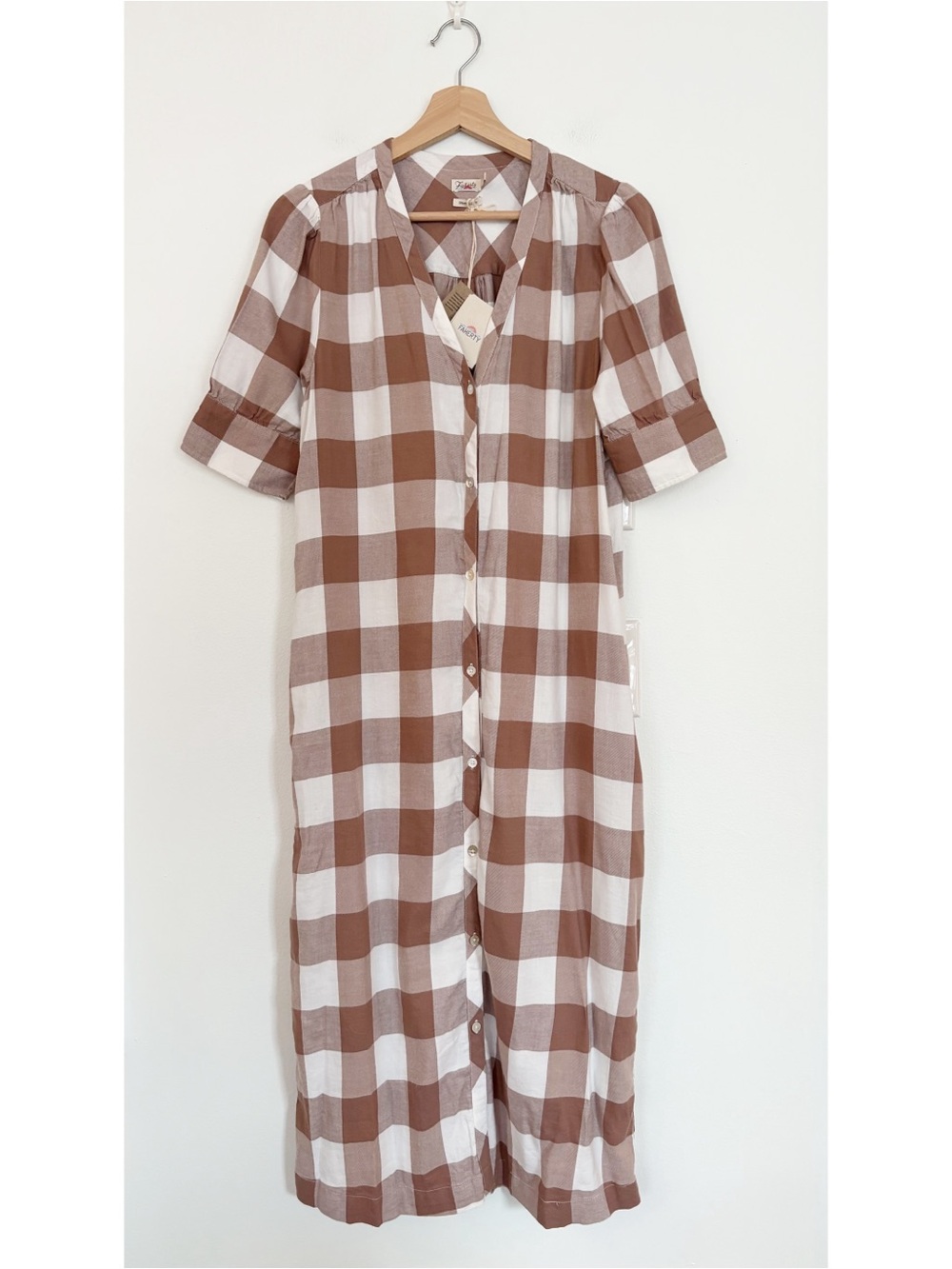 Faherty || Helena Shirtdress in Brownie Buffalo Plaid Midi Dress S NWT